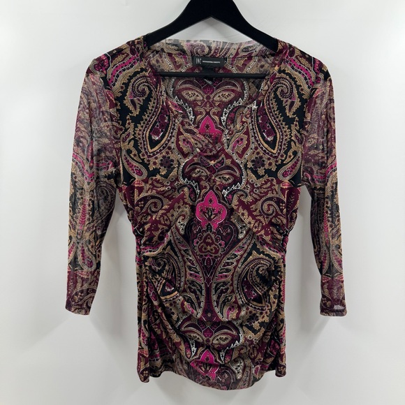 INC International Concepts Tops - INC International Concepts Paisley Mesh Sleeve Top V-Neck Size Large